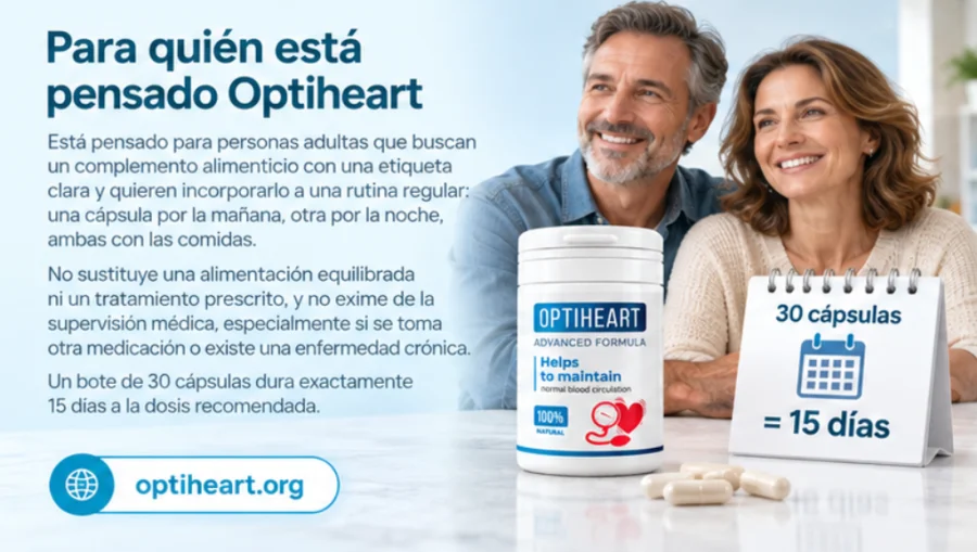 Optiheart — bote en manos de una persona adulta