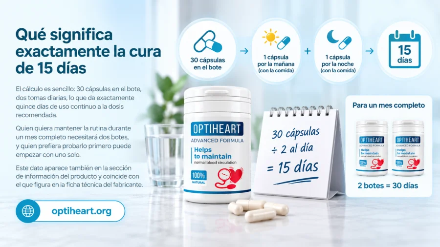 Optiheart — bote junto al calendario de una cura de 15 días