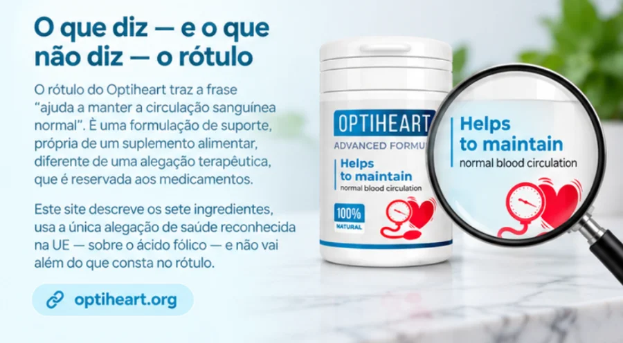 Optiheart — detalle del texto impreso en la etiqueta del bote