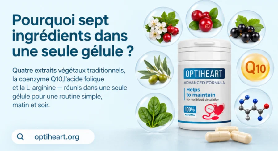 Optiheart — etiketa se sedmi složkami na lahvičce