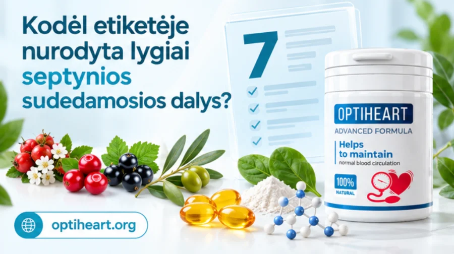 Optiheart — etiketa se sedmi složkami na lahvičce