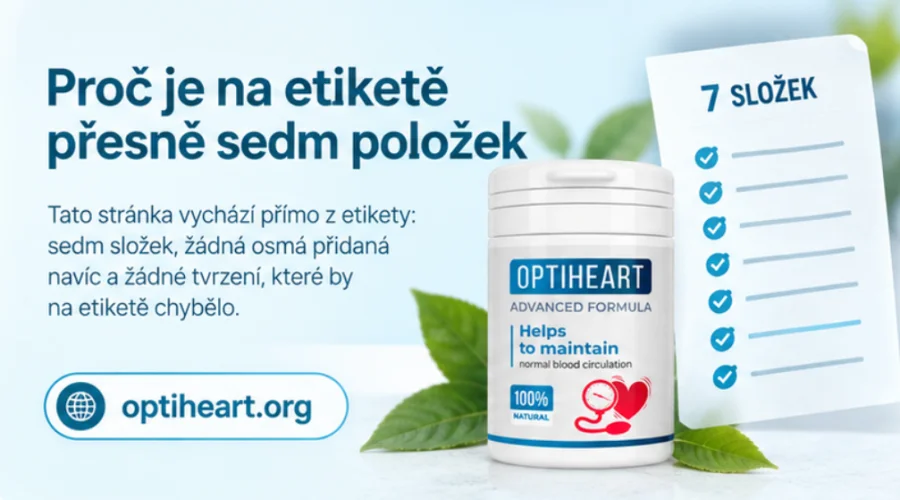 Optiheart — etiketa se sedmi složkami na lahvičce
